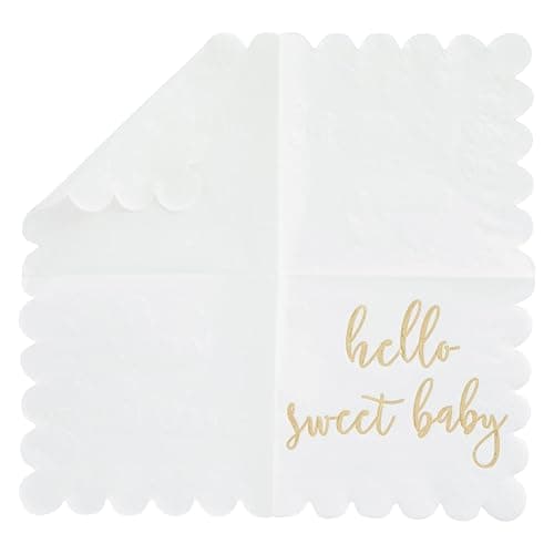 Juvale Baby Shower Napkins - 5 x 5 In, Gold Foil, 50 Pack - White Scalloped Napkins for Gender Neutral Baby Shower Decorations & Table Decor for Boy & Girl thumbnail 3
