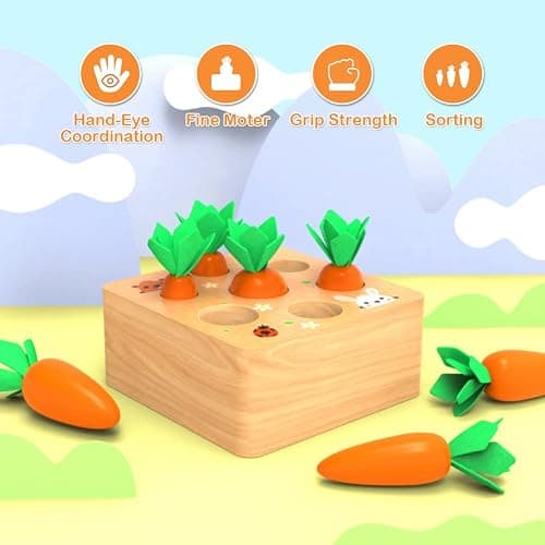 Montessoritoys for 1 Year Old, Wooden Toys Developmental Shape Sorting & Matching Puzzle Carrots Harvest Game, Birthday Gifts for Toddlers Babies Boys and Girls 6-12 Months Christmas thumbnail 4