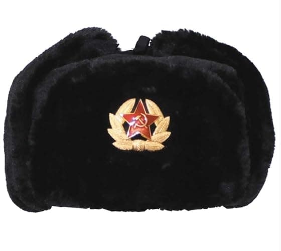 Loxdonz Ushanka Russian Military Hat with Ear Flaps and Soviet Badge, Trapper Ski Hat for Winter - Image 1