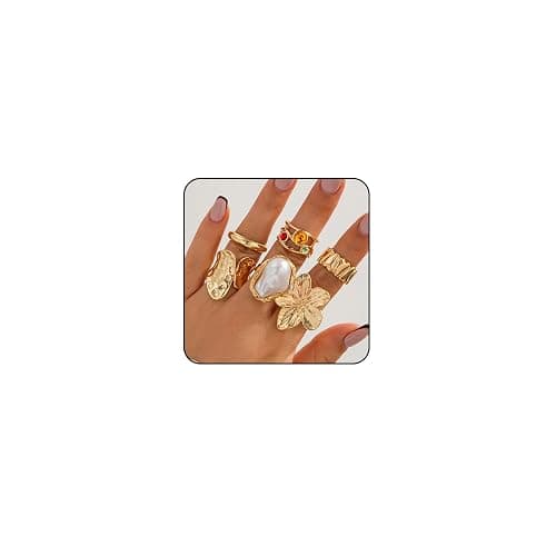 VRNGI Chunky Rings for Women Adjustable Thick Rings Set Trendy Statement Stackable Ring for Women Chunky Jewlery Irregular Dome Flower Finger Knkuckle Thumb Ring - Image 1