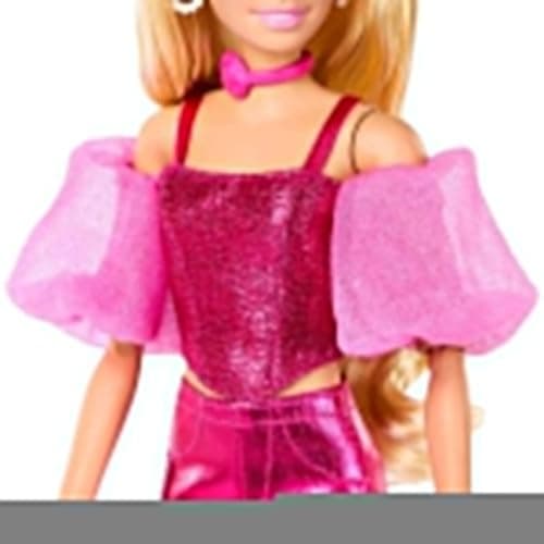 Barbie Deluxe Style Doll #5 in Metallic Pink Outfit, Blonde Hair, Sparkly Corset Top and Shiny Pants with Accessories Like Rose Necklace and Handbag thumbnail 2