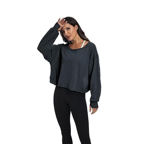 denking Women Open Back Workout Tops 100% Cotton Long Sleeve Shirts Yoga Athletic Gym Pilates Crop Cute Summer Oversize Tees thumbnail 3