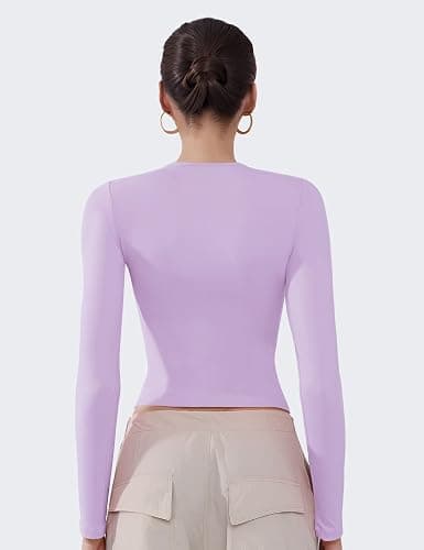 Women's Soft Long Sleeve Shirts Crew Neck Tops Basic Tees Stretchy Going Out Crop Tops Y2K Slim Fit T-Shirts thumbnail 6
