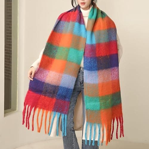 MININAI Chunky Winter Scarfs for Women Cold Weather Warm Knit Thick Plaid Scarf Long Large Oversized Checked Scarves thumbnail 3