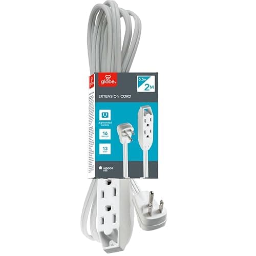 Globe Electric 24202 6.5ft Medium Duty 3-Outlet Indoor Extension Cord, Grounded, White - Image 1