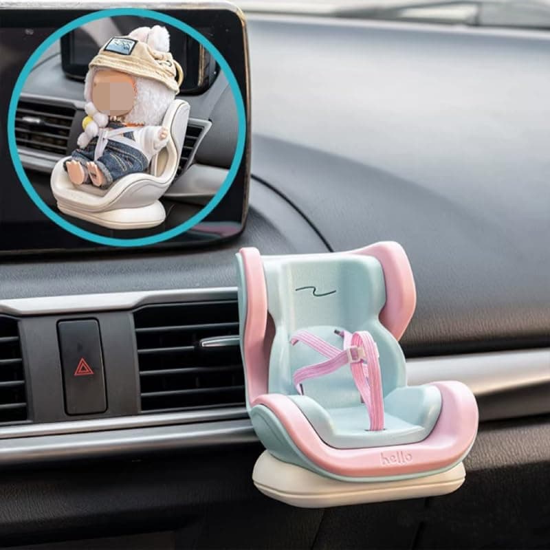 Bilstol för Pop Mart/Labubu Figurer (10-17cm) - Magnetisk Sits med Säkerhetsbälte, Ventilklämma & Skrivbordsställ - Samlaraccessoar till Gosedjur (Macaron Rosa) thumbnail 4