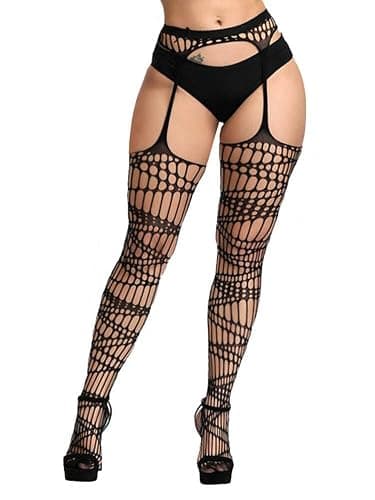 Buitifo Woman Thigh High Garter Stockings Patterned Tights Fishnet Pantyhose - Image 1