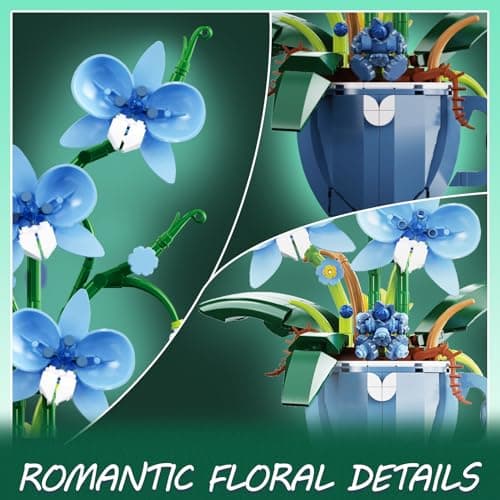 Blue Orchid Flower Building Set with Vase for Adults, Compatible with Lego Botanical Flowers, 567pcs Ideas Plant Collection Toys for Home and Office Decor, Gifts for Christmas Mother's Day thumbnail 3