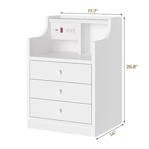 ADORNEVE Nightstand with Charging Station,White Night Stand with Hutch,Bedside Table with Drawers,Bed Side Table with Storage thumbnail 3