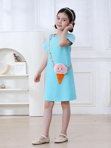 FreeLu Girls Cartoon Appliques Dress Cotton Summer Short Sleeve Dresses Casual Jersey Skirt thumbnail 2