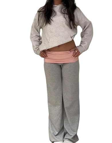Keliholiyu Flare Legging Women Y2K Fold Over Low Rise Baggy Yoga Lounge Pants Wide Leg Foldover Bell Bottoms Priscilla Pants - Image 1