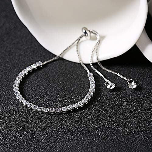 ElegGlo 14K Silver Plated Tennis Bracelet Set Cubic Zirconia Classic Adjustable Bracelet Silver Bracelets for Women Birthday Mother's Day Wedding Gift thumbnail 7