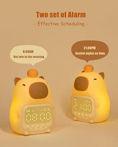 Aokpsrt Capybara Alarm Clock with Night Light for Kids, Cute Toddler Alarm Clocks for Bedrooms Ok to Wake Clocks for Girls and Boys, Rechargeable Silicone Animal Tabletop Lamp for Kid thumbnail 4