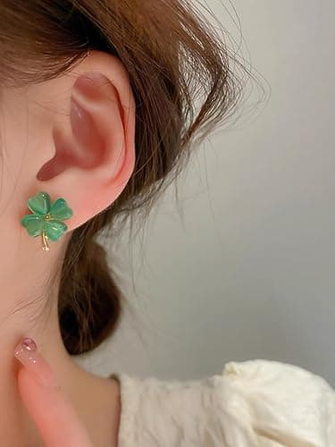 St Patricks Day Earrings for Women, Trendy Statement Four Leaf Clover Shamrock Earrings Stud, St Patricks Day Outfits & Shirt Accessories for Women thumbnail 3