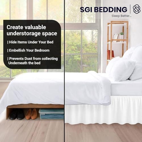 SGI bedding 20 Inch Drop Ruffled Bed Skirt Queen Size - Classic Gathered Styling, Platform Style Dust Ruffle with Secure Fit, Split Corners, Wrinkle-Resistant Microfiber - White thumbnail 7