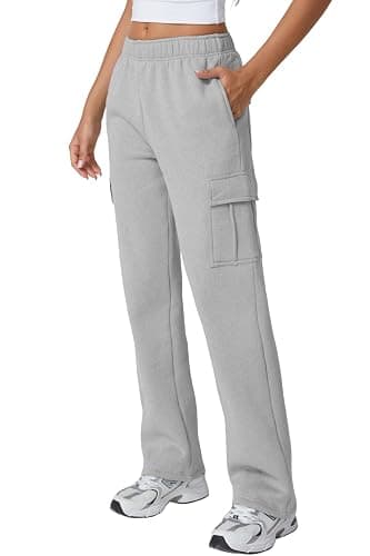 QINSEN Womens Medium Waist Baggy Elastic Waist Sweatpants Casual Fleece Long Pants with Pockets thumbnail 2
