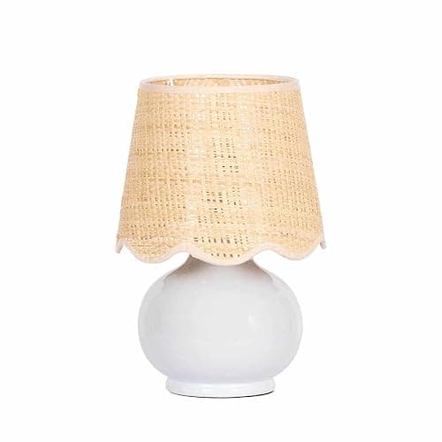 BoutiqueRugs Navarro Boho Ceramic Bedside Table Lamp for Bedroom Nightstand and Living Room - Shade Rattan - Blue, Beige - 13" H thumbnail 7