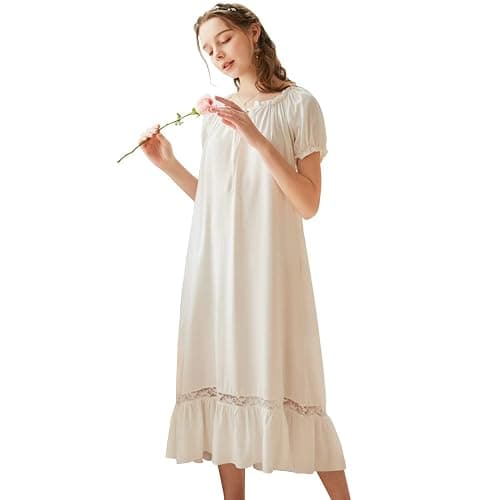 LAPAYA Women's Victorian Cotton Nightgown Lace Trim Vintage Sleepwear Long Sleeve Sleepshirts thumbnail 2