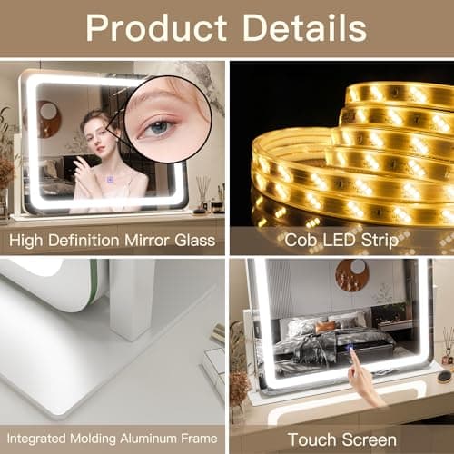 FENNIO Vanity Mirror with Lights 22''x17'' Makeup Mirror with Lights,Vanity Mirror Touch Screen with 3-Color Lighting,Dimmable,for Vanity Desk Tabletop thumbnail 6