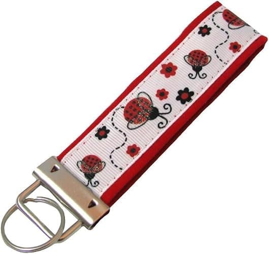 Ladybug Key Chain, Ladybug Key Fob, Fabric Ladybug Key Holder on Red Background - Image 1