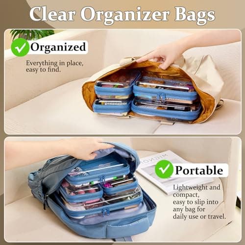 WELPIRT 4 pcs Clear Zipper Pouches,Hard Shell Zipper Case, Toiletry Bag for Travel, CLear Diaper Bag, Toiletry Pouch, Travel Organizer, Cosmetic Bag,Toy Storage Bins (M+3S) (Blue) thumbnail 2