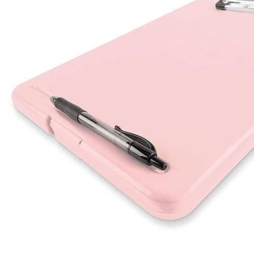 Clipboard with Storage Slim Folding for Nursing, Teachers, Coaches & Office, Plastic Heavy Duty with Pen Holder (9.5” x 13.5”) (Light Pink) thumbnail 8