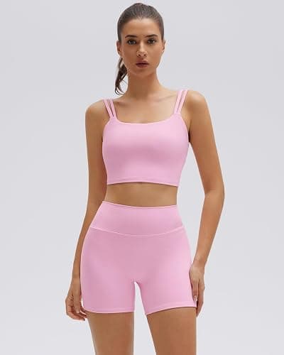 SUUKSESS Womens Workout Set Fitness Yoga Pilates Crop Tank Twist Back Cami High Waisted Tummy Control Bike Short thumbnail 2