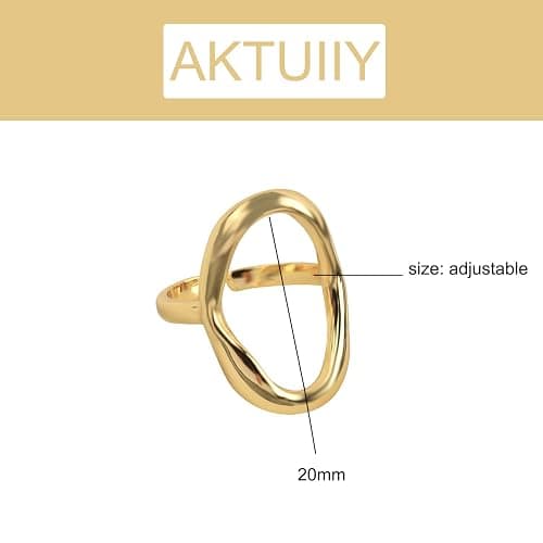 Oval Round Loop Open Statement Ring for Women Fashion 18K Gold Plated Ring Classic Oval Adjustable Ring Dainty Promise Minimalist Rings Jewelry for Women thumbnail 4