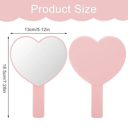 Dimeho Heart-Shaped Travel Handheld Mirror, Heart-Shaped Makeup Hand Mirror with Handle, Portable Cosmetic Mirror for Women (Pink) thumbnail 3