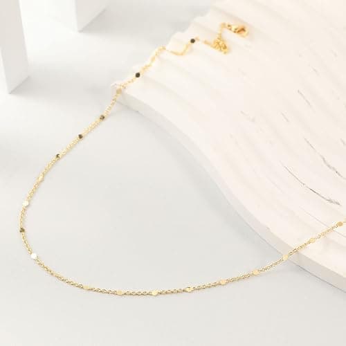 Beriso 14K Gold/Silver Plated Satellite Choker Shining Dots Station Box Chain 3 Blue Beads Sparkle Chain Necklace Open Hearts Open Stars Link Chain Exquisite Jewelry Gifts for Women Mom Girlfriend thumbnail 6