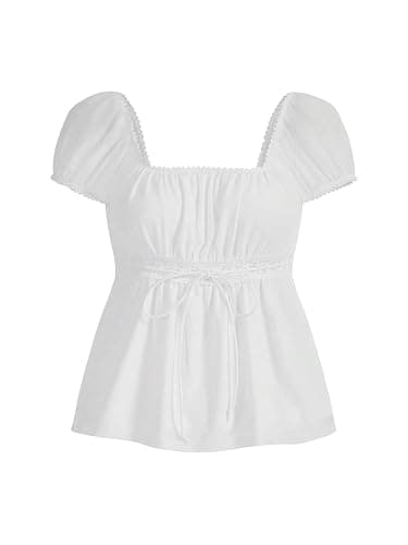 SOLY HUX Women's Square Neck Short Sleeve Peplum Tops Tie Front Summer Tee Shirt Streetwear - Image 1