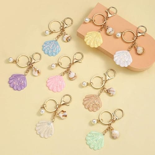 MMIUAEG Shell Beach Keychain for Women Colorful Glitter Seashell Charms Keyring Sea-Themed Keychain Bag Decors thumbnail 5