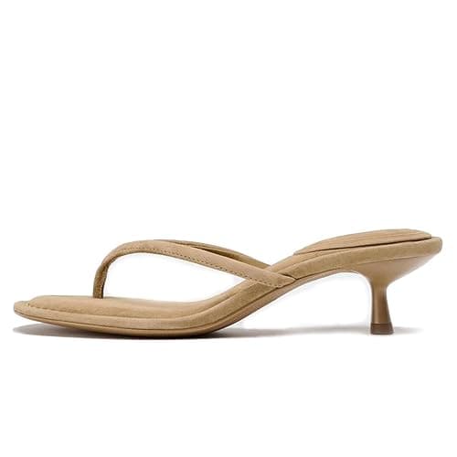 CEFISOP Suede Flip Flops for Women Open Round Toe Thong Heeled Sandals Low Kitten Heels Comfortable Summer Slip On Slides Shoes thumbnail 3
