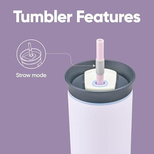 Owala Stainless Steel Triple Layer Insulated Travel Tumbler with Spill Resistant Lid and Straw, BPA Free, 24 oz, Grey/Purple (Bunny Hop) thumbnail 5