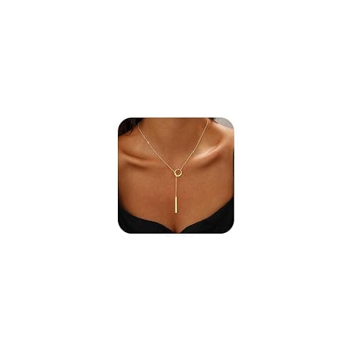 Hergory Long Gold Necklace for Women Trendy, Dainty Layered Lariat Necklace 14k Gold Plated Silver Y Shaped Beaded Chain Non Tarnish Drop Necklaces Simple Adjustable Jewelry Gift - Image 1