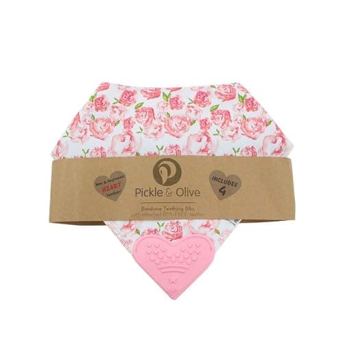Pickle & Olive Baby Bandana Teething Bibs with Attached Teether- Set of 4 - Floral thumbnail 6
