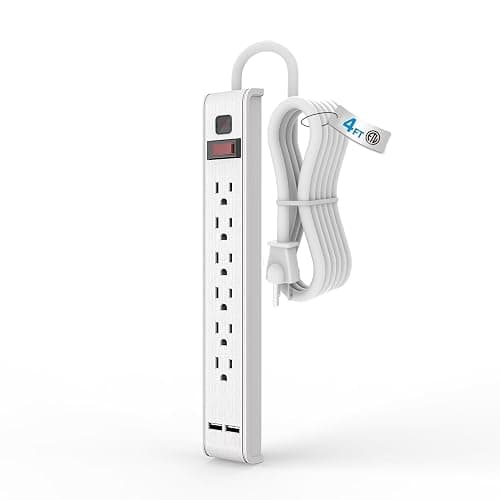 TiFFCOFiO Power Strip Surge Protector with 6 Outlets & 2 USB Ports, 14 AWG | 600 Joules, 4 ft Extension Cord, Wall Mountable, ETL Listed, 15A/1875W - Image 1