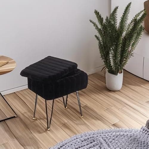 Wimarsbon Storage Ottoman, Vanity Stools with Metal Legs, 16.5" x 11.8" x 18" Modern Faux Mink Fur Footstool, Makeup Chair with Anti-Slip Feet, Accent Table,Footrest,Storage Bench for Bedroom thumbnail 6