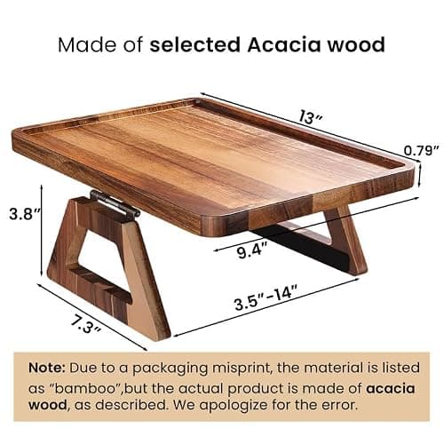 Danfoxer Acacia Wood Couch Arm Tray，Folding Sofa Armrest Table | Clip-On Couch Desk,Foldable, Non-slip,No Assembly，for Drinks Snacks Phone，Remote Control thumbnail 2