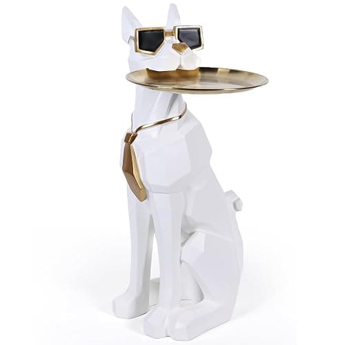 Resin Dog Side Table With Tray, Butler Statue Tissue Box, Accent End Table, Unique Sculpture, Geometric Statue, Funky Furniture for Home Decor Modern (White) - Image 1
