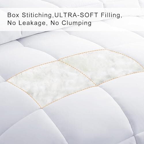 COHOME King Size Cooling Comforter All-Season Quilted Down Alternative Duvet Insert Luxury Hotel Reversible Winter Warm Comforter with Anti-Clump Tech & 8 Tabs - Gift for Women & Men - White 90"x102" thumbnail 4