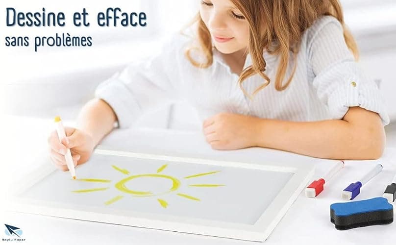 Raylu Paper - Tableau Blanc Magnétique Mural avec Cadre en Bois Blanc, Tableau Blanc Effaçable à Sec avec Deux Aimants pour Accrocher des Notes et des Photos (60 x 45 cm) thumbnail 5