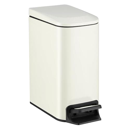 TIPGO Slim Bathroom Trash Can with Lid Soft Close, 6 Liter / 1.6 Gallon Stainless Steel Garbage with Removable Inner Bucket, Small Trash Bins for Bedroom, Office (Cream) - Image 1
