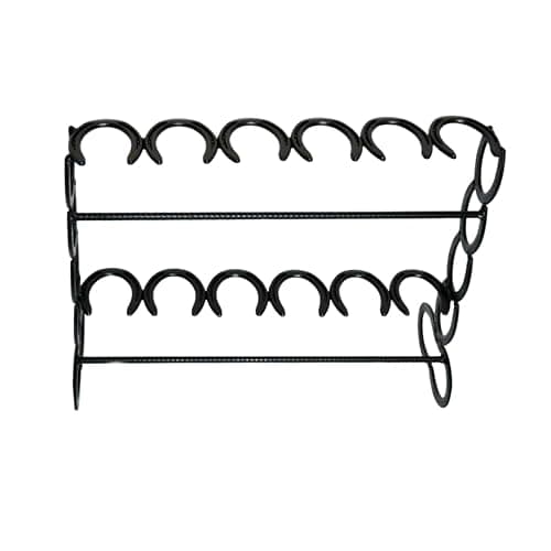 Metal Horseshoe Boot Rack - Black Shoe Stand, Wood Shoe Rack, Small Shoe Organizer for Western Home Decor, Cowboy & Work Boots, Outdoor & Garage Shoe Storage thumbnail 2