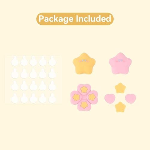 Yocore Cute Switch D-Pad Button Caps Silicone Thumb Grips Set, ABXY Key Buttons Sticker Joystick Cover Caps for Nintendo Switch/OLED - Pink Yellow Stars thumbnail 5