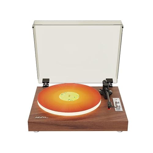 WhatPlus Bluetooth Record Player with Speakers and Illuminated Platter | Vintage wooden design with RCA output and 3.5mm input, ideal for home listening and decor. - Image 1