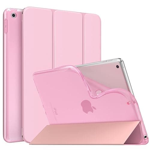 MoKo Case for iPad 10.2 iPad 9th Generation 2021/ iPad 8th Generation 2020/ iPad 7th Gen 2019, Soft Frosted Back Cover Slim Shell Case with Stand for iPad 10.2 inch,Auto Wake/Sleep, Flowers Pink - Image 1