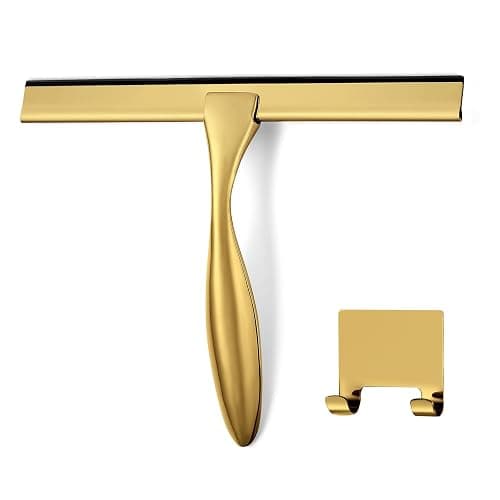 HIWARE All-Purpose Shower Squeegee for Shower Doors, Bathroom, Window and Car Glass - Brass, Stainless Steel, 10 Inches - Image 1