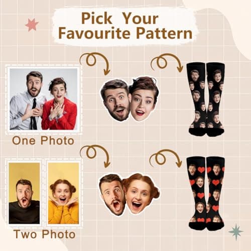 Novgarden Custom Face Socks,Personalized Funny Socks with Photo, Customized Unisex Crew Sock Funny White Elephant Gifts for Couple Men Women(Style 6) thumbnail 4