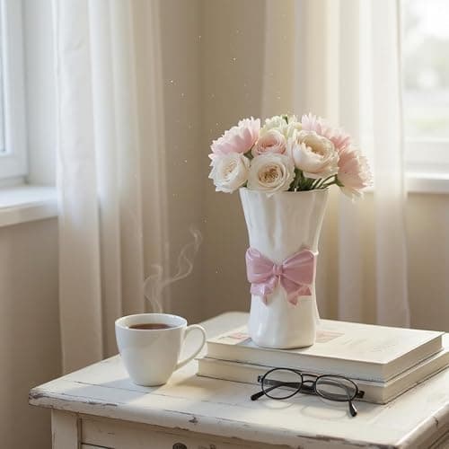 Bow Flower vase, Bow vase for Flowers, Pink Bow Ceramic Vase – Cute Vase with Shiny Glaze, Modern vase Decor (Pink Bow) thumbnail 2